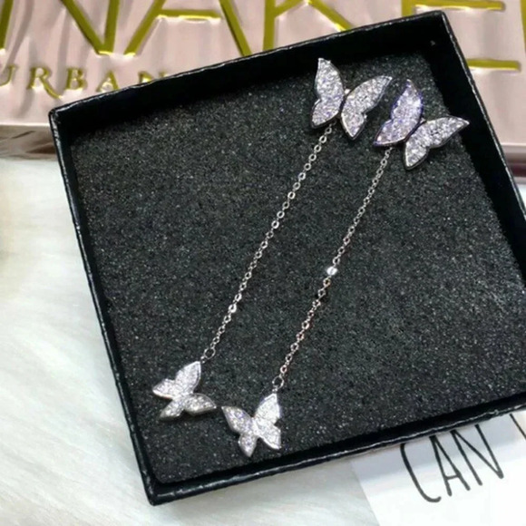 Sterling Silver Diamond Butterfly Stud Earrings - Picture 1 of 7